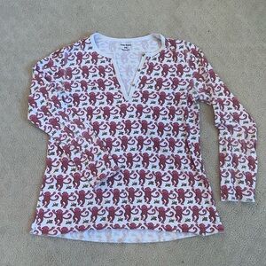 Roller Rabbit Pink and White Monkey Print Top